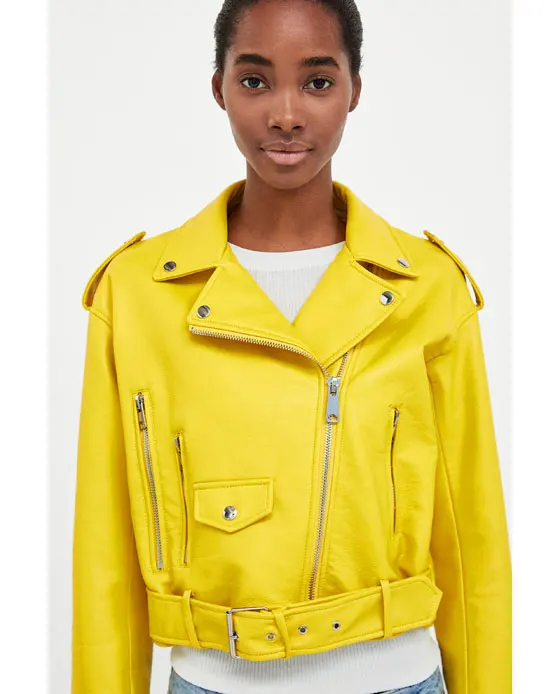 

Yellow Faux Leather Jacket Punk Rock Young Pop Stylish Music Festival Singer Industrial Coats Promoiton price !