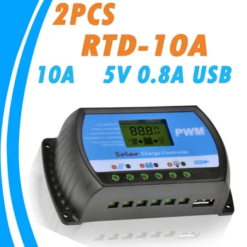 

2PCS RTD-10A Solar Cell Panels Battery Voltage Controller 24V 12V PWM LCD Display with USB 5V 0.8A for PV System Y-SOLAR