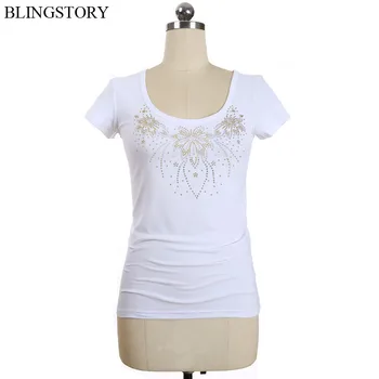 

BLINGSTORY High Street O-neck Diamond T-shirt 2018 Summer Short Sleeve Cotton Harajuku Plus Size Tee Tops XXXXXL LP5219001