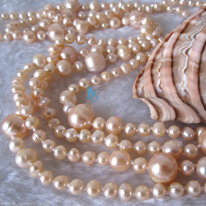 

ddh001632 50" 4-11mm Peach Pink Graduated Freshwater Pearl Strand Necklace