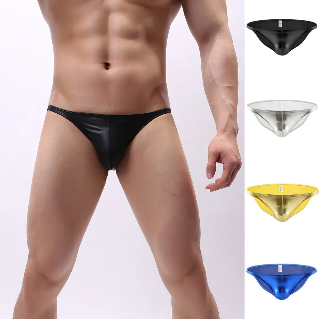 

Men Briefs Leather 2019 Male Underwear Shorts Brand Swimwear Thin Bulge Pouch Brief Underpants Plus Size Seamless Breathable