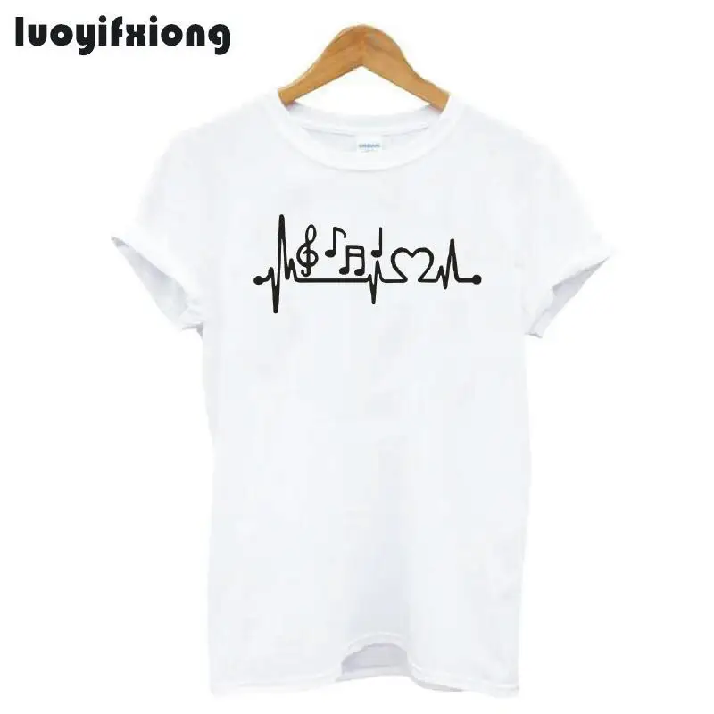Модная футболка с принтом «музыкальные ноты сердцебиения», женские топы, забавная футболка с коротким рукавом, футболка для женщин, подарок для учителя музыки, женская футболка