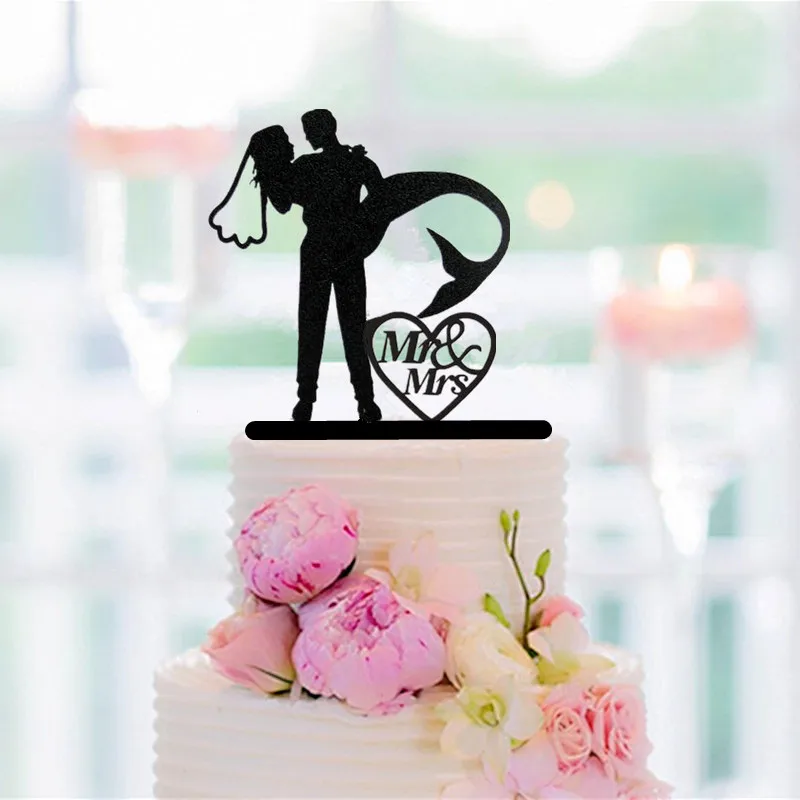 Фото Черный акриловый Топпер для торта невесты и жениха Свадебный свадебное