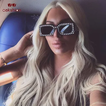 

Women Fashion Trendy Dimond Frame Square Sunglasses Big Frame Grey Clear Lens Goggle Sun Glasses UV400 Pearl Frame Shades 2018