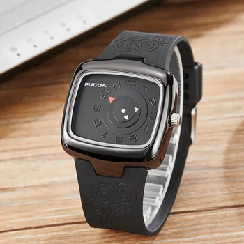 

Unique Turntable Black&White Square Quartz Men Watch Wristwatch Men Creative Time Code Rubber Band Watch Relogio Masculino