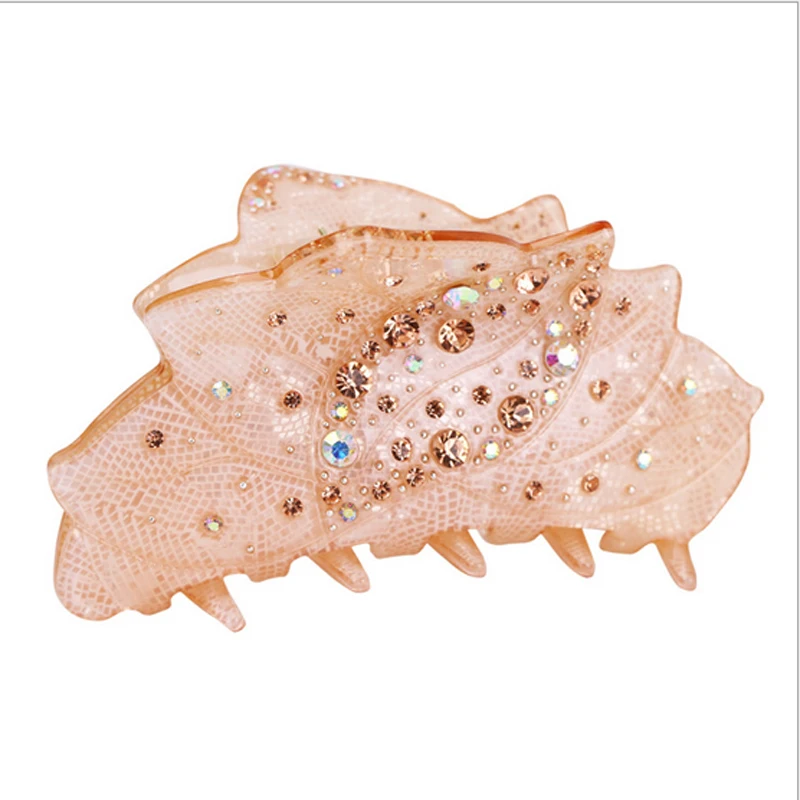 

Luxury rhinestone hair claws for women hair clamps and clasp acetate flower shape rhinestone large and long crab pins and clips