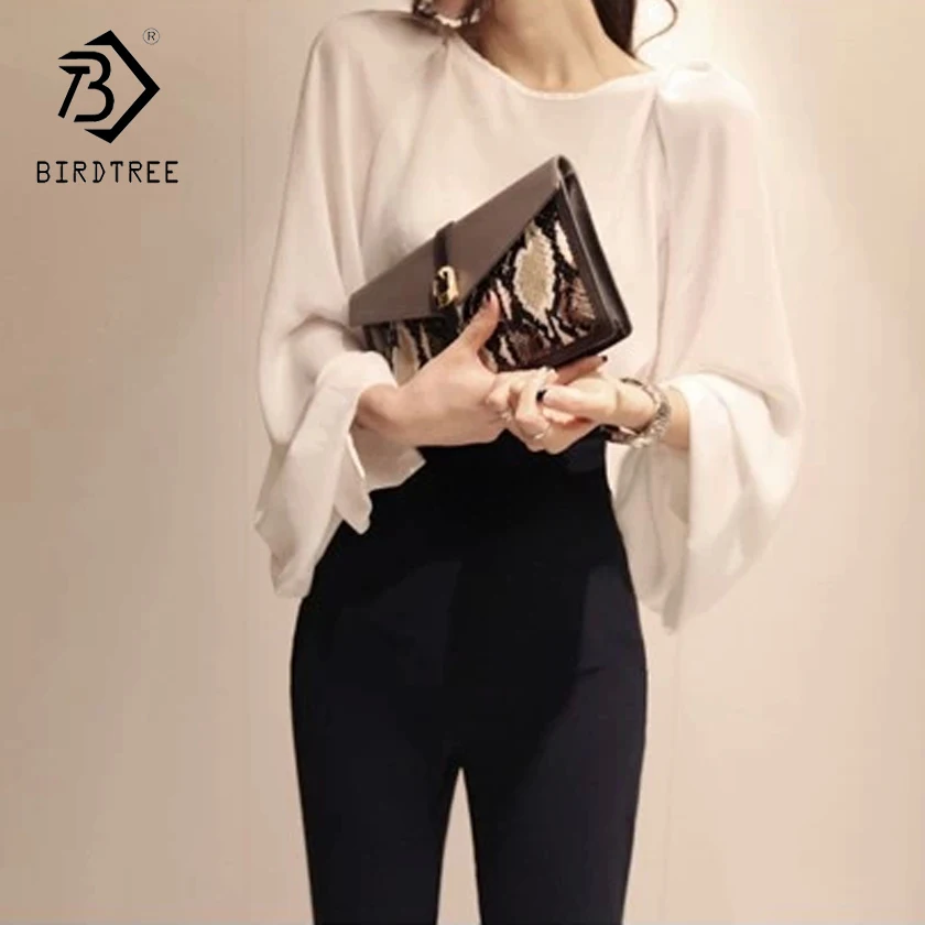 

Korean Style 2018 Autumn Women Solid White Cape Blouses & Shirts O-Neck Kimono Sleeve Slim Female Tops Women's Clothing S83111L