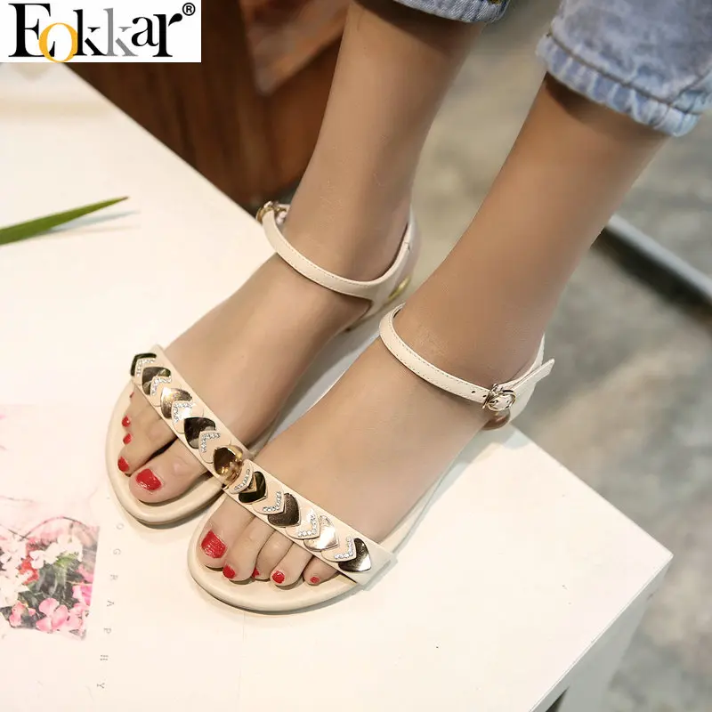 

Eokkar 2019 Sandals Fashion Women Shoes Low Heel Ankle Strap Summer Casual Flat Pu Leather Black Women Sandals Size 33-40