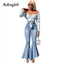 Adogirl, женские широкие штаны с пуговицами, высокой талией, на молнии, с оборками, в стиле пэчворк, расклешенные длинные джинсы, винтажные джинсовые расклешенные брюки