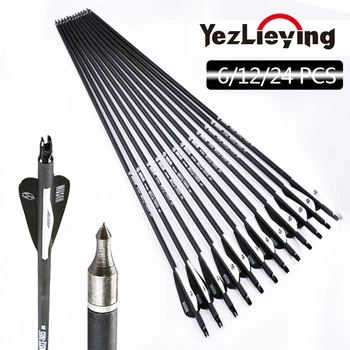 

6/12/24pc 30-Inch Crossbow Bolt Carbon Arrows Black/White Feather With Replaceable Arrowhead for Arrows for Bow Hunting Archery