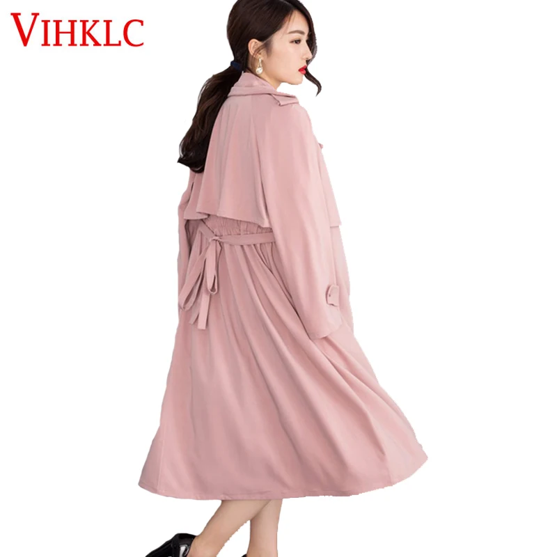 Тренч для женщин 2017 новый весенне осенний тонкий плащ элегантное розовое длинное
