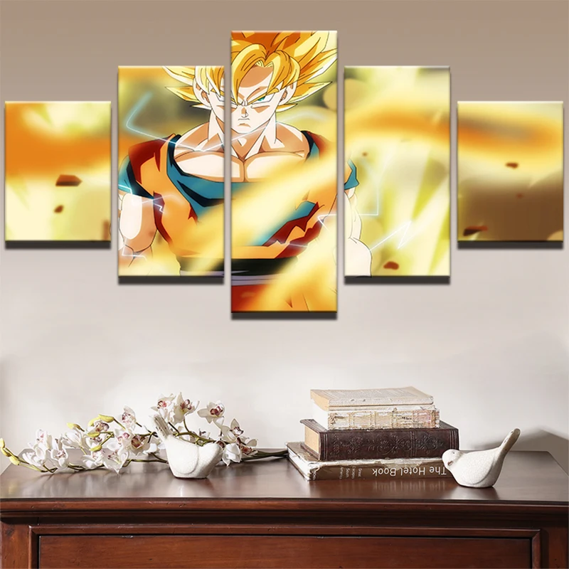 

Wall Art Modern Decorative Frame Canvas Art Painting Children'S Room Poster 5 Panel Cartoon Dragon Ball HD Print Pictures PENGDA