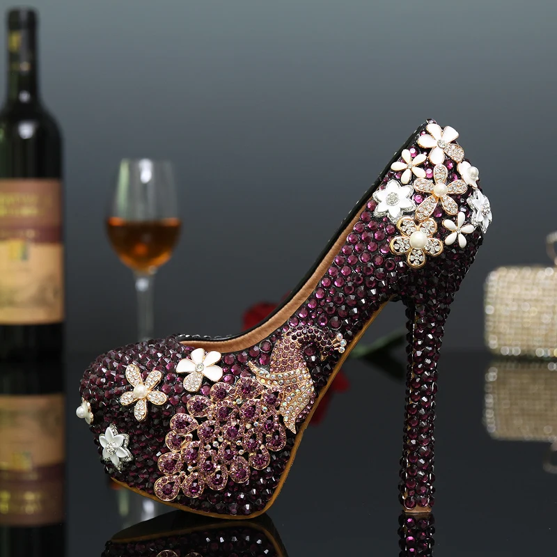 2016 spring and summer purple rhinestone night party shoes luxury girl wedding shoes performance shoes plus