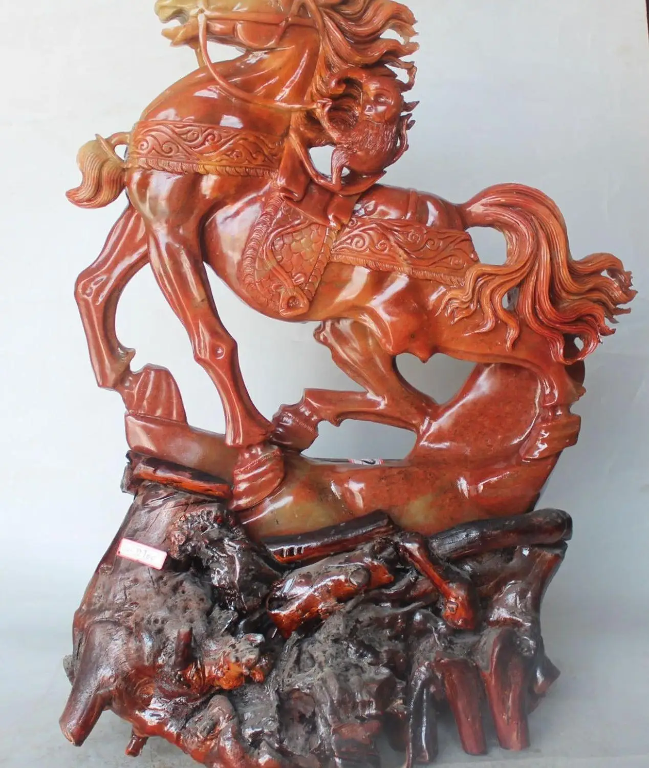 

22" Chinese Shou shan stone Sucessful Running Mashang Horse Monkey Animal Statue