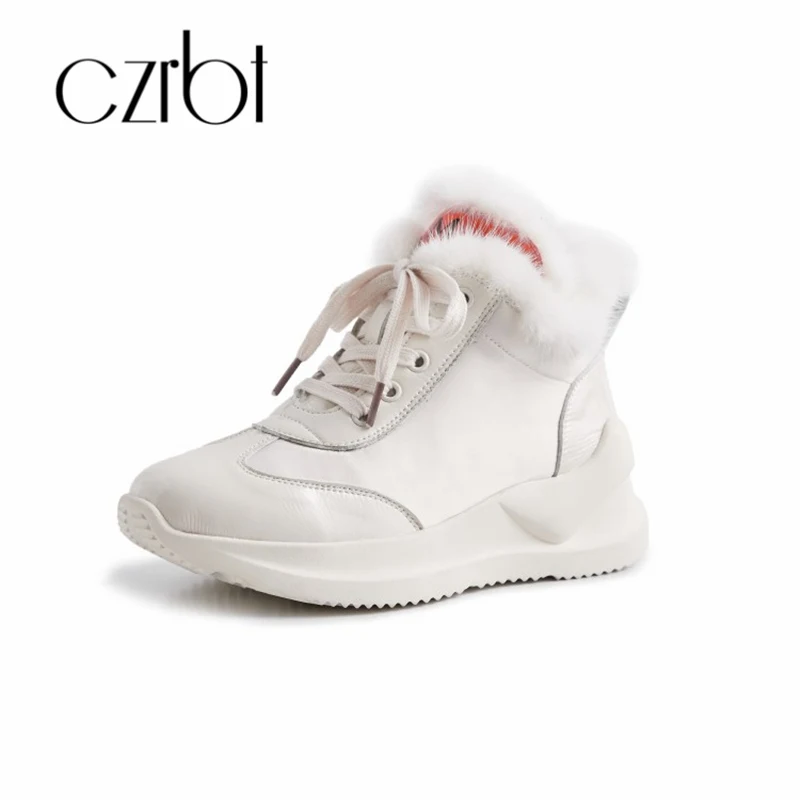 

CZRBT Winter Boots Women Fashion Genuine Leather Wedges Lace-Up Fur Warm Snow Boots Casual Non-Slip Ankle Boots For Women
