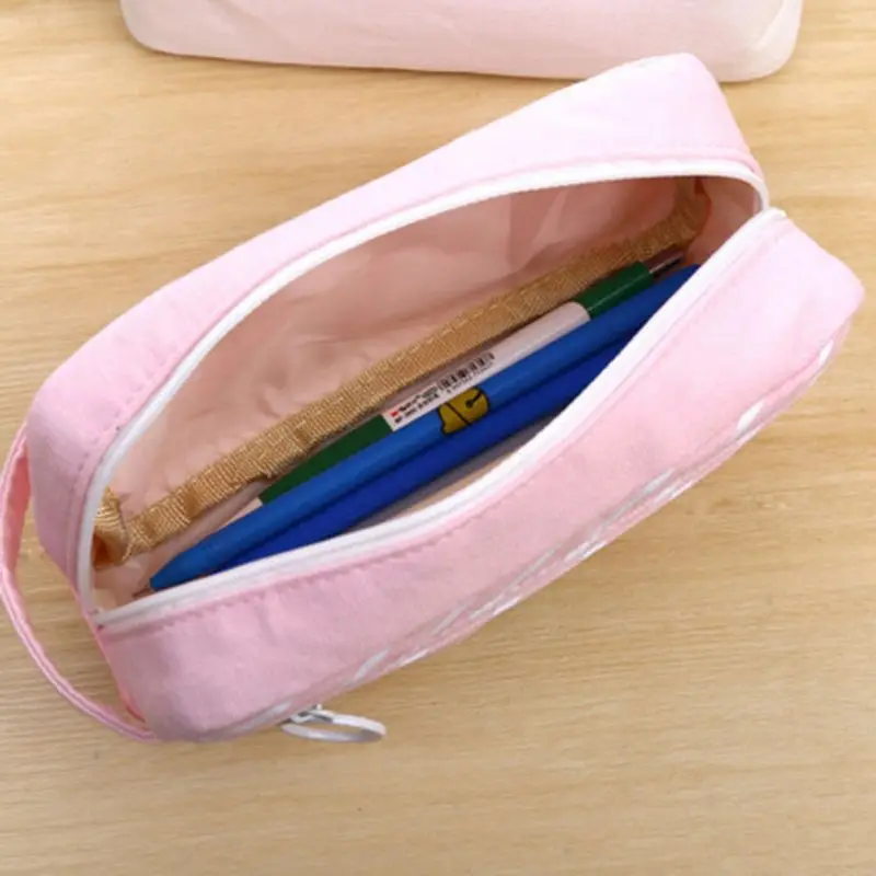 1pc Portable Canvas Pencil Case Organizer Stationery Pouch Makeup Cosmetic Bag