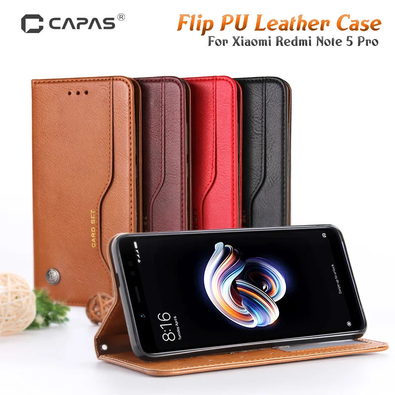Redmi Note 5 Pro Case Cover Flip PU Leather Card Slot Cover For Xiaomi