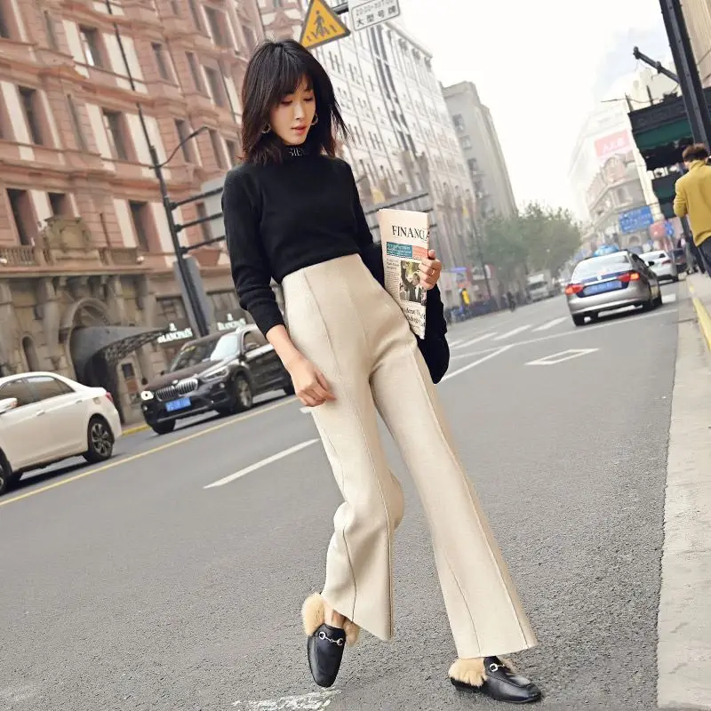 Cintura Pierna Beige Sueltos Señora Otoño Lana Mujer Alta Nueva Las Oficina Mujeres Pantalones De La Casuales Invierno Ancha Recta Rq6AnXUF
