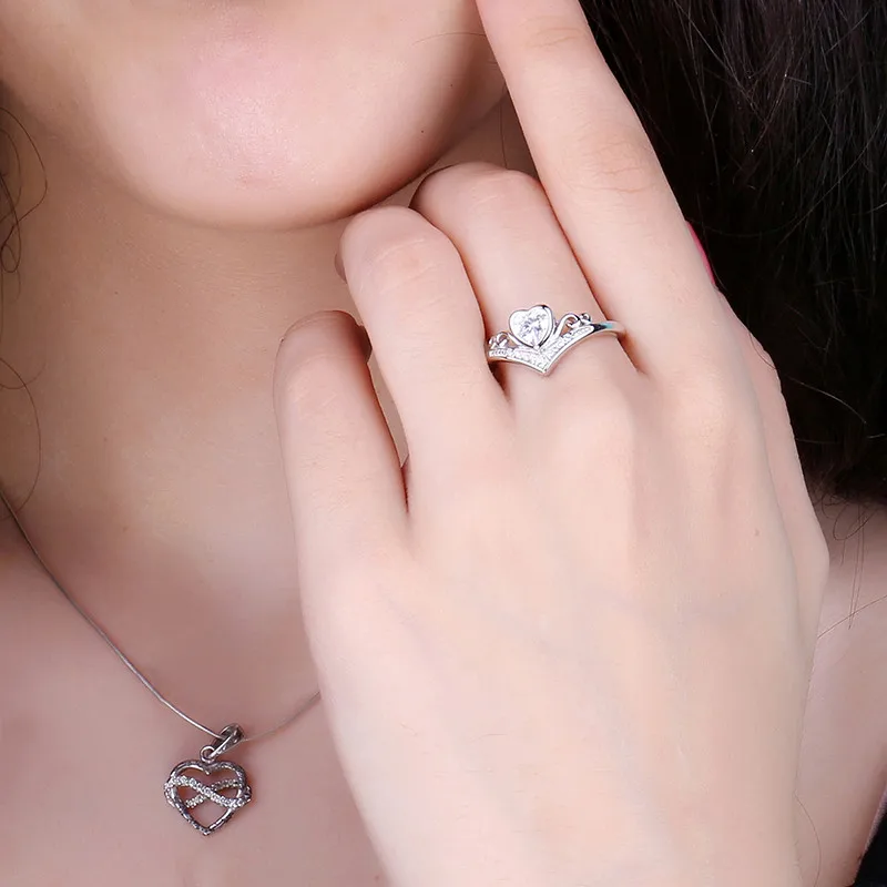 JewelryPalace сердце Princess Crown набор канала 0.8ct кубического циркония Юбилей обещание Свадебные Обручение кольцо стерлингового серебра 925