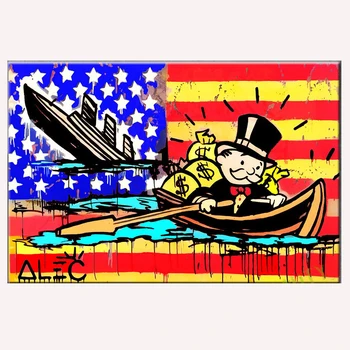 

Handmade canvas pop art Alec Graffiti art Custom painting money on canvas wall urban pictures for living room street art