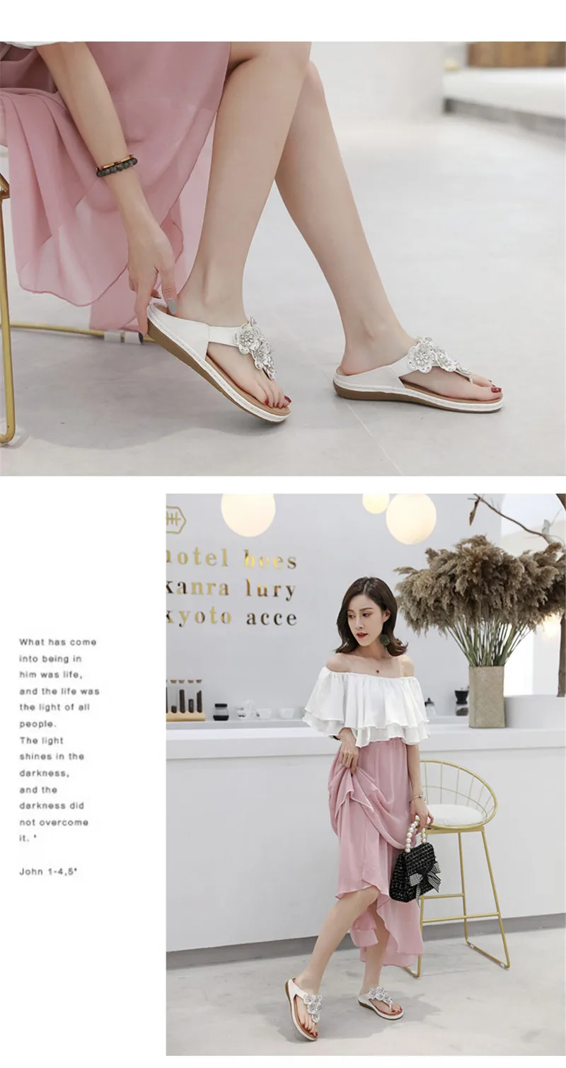 New 2019 ethnic women's sandals cross-border bohemian rhinestones large size comfortable flat shoes beach shoes (17)