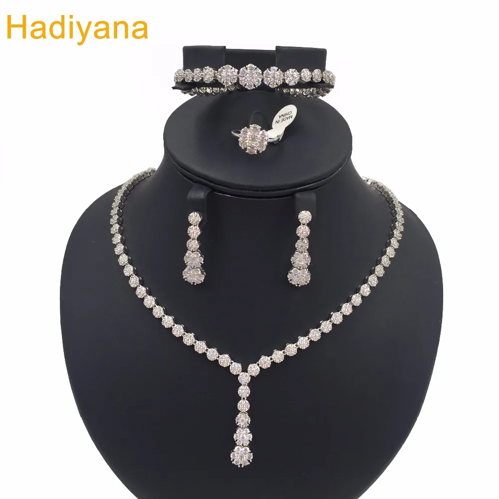 Hadiyana сверкающий кубической формы циркониевый ювелирный набор свадебный кристалл круглая форма торта 4 шт. ожерелье ювелирные изделия Свадебные наборы для женщин CN023