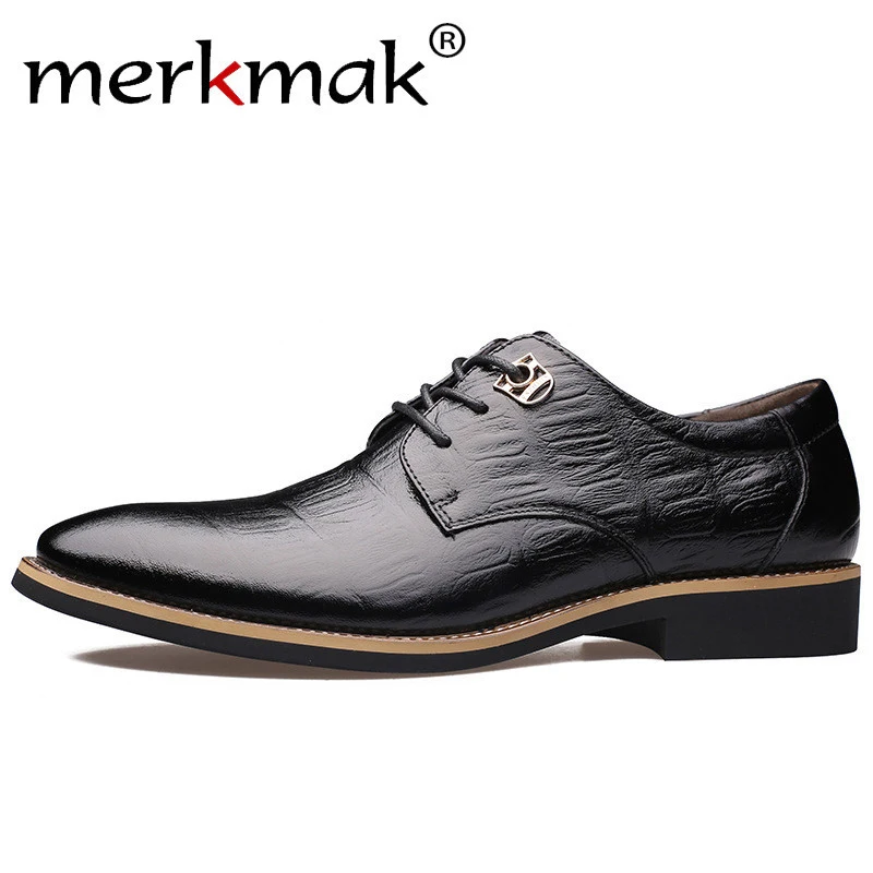 

Merkmak Summer Men Leather Oxfords Shoes Male Lace Up Solid Rubber Sole Dress Shoes Formal Wedding Comfortable Man Flat Footwear