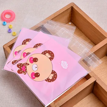 

100pcs/lot Lovely Pink Bear Self-adhesive Pastry and Cookie Baking Plastic Bag OPP Christmas Gift Candy Packaging Bags BZ191