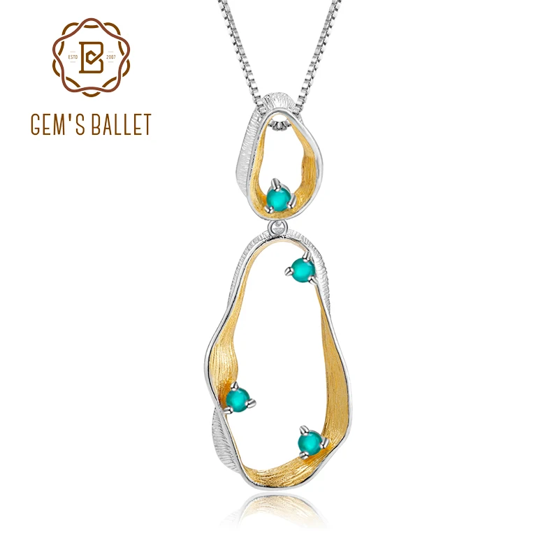 

GEM'S BALLET Natural Green Agate Gemstones Fine Jewelry 925 Sterling Silver Handmade Twist Pendant Necklace for Women Wedding