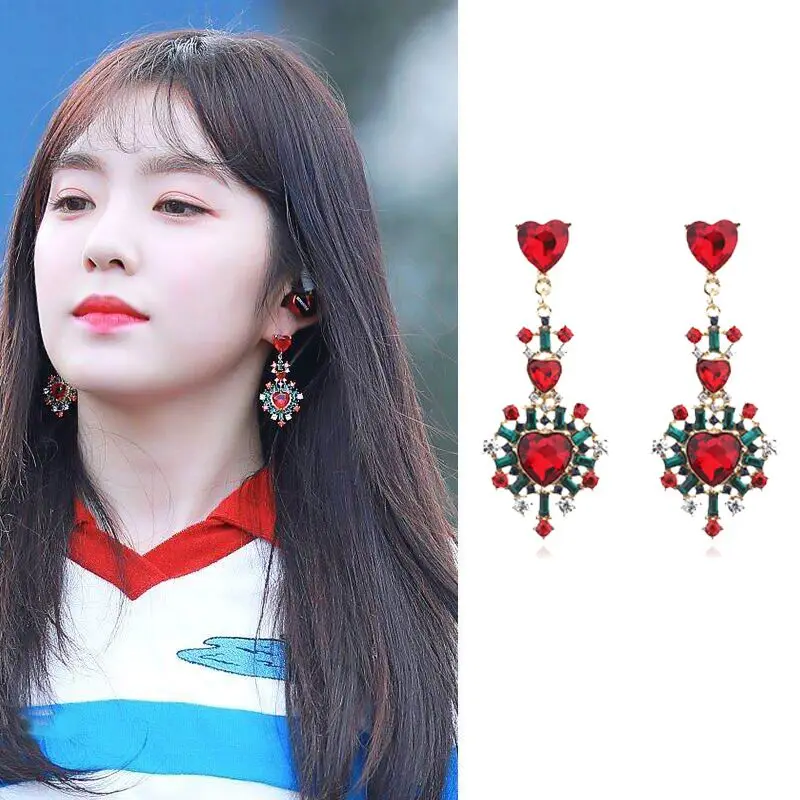 

MENGJIQIAO 2018 Baroque Vintage Crystal Heart Drop Earrings Women Fashion Rhinestone Statement Boucle D'oreille Christmas Gifts