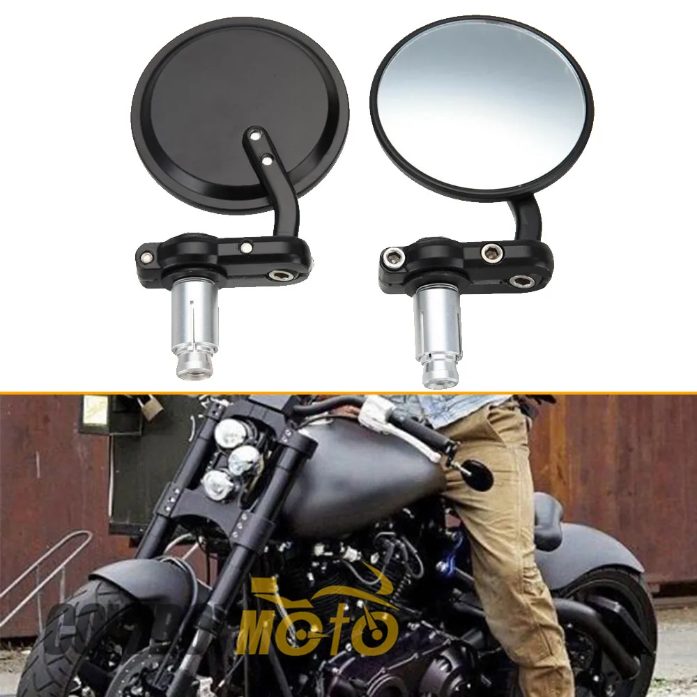 high quality 2x Motorcycle 3" Round 7/8" Handle Bar End Mirrors side mirror Black For Yamaha