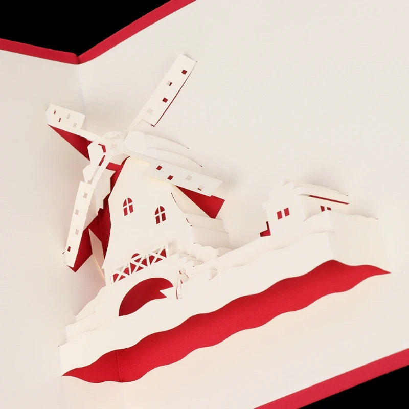

Handmade 3D Pop Up Greeting Cards Romantic Windmill Anniversary Valentine's Day