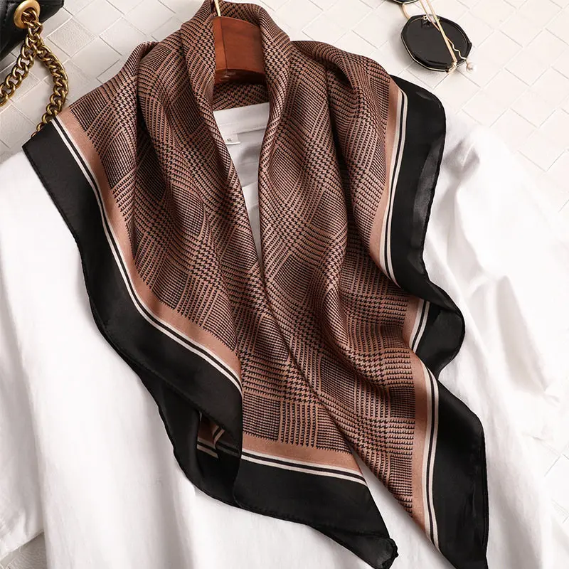 

Fashion 70*70 Silk Scarf Decorative Bag Printing Stripe pattern Female Scarf Headscarf Small square Scarf Decorative gift