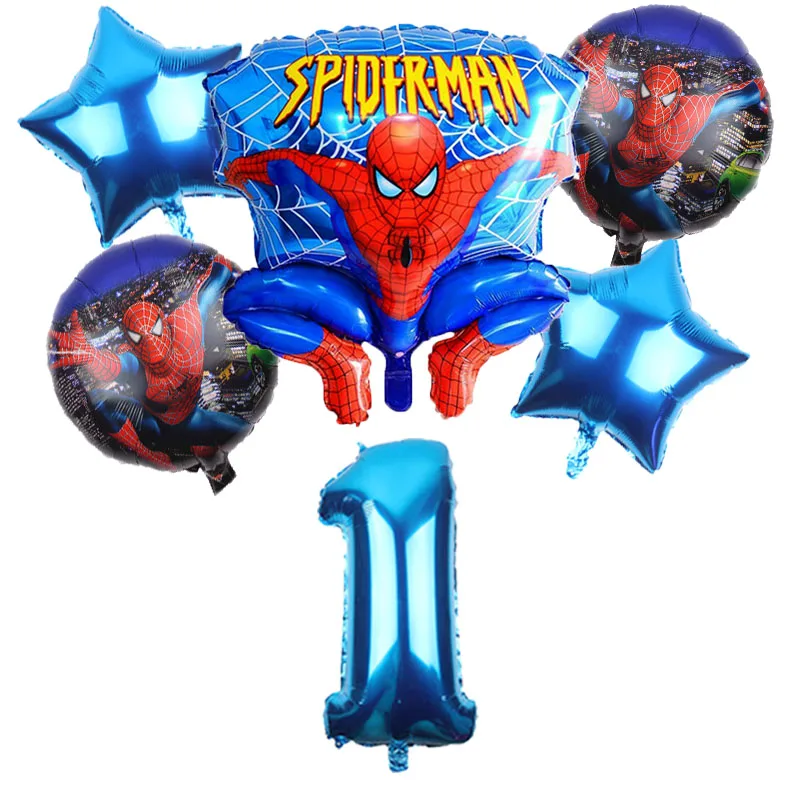 6pcs/lot Spiderman Foil Helium Balloons 30" Red Number Party Inflatable Ball Birthday Party Decoration Kids Toys Star Globos - Цвет: blue 1