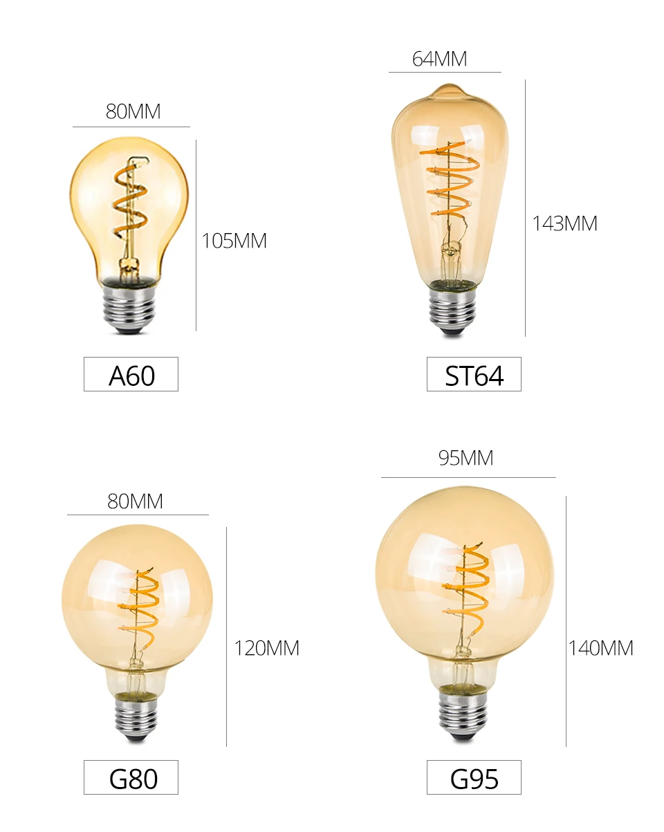 Ретро Edison лампы накаливания 3 W 85-265 V ампулы светодиодный E27 Винтаж антикварная Эдисон лампочка A60 ST64 G80 G95 2200 K