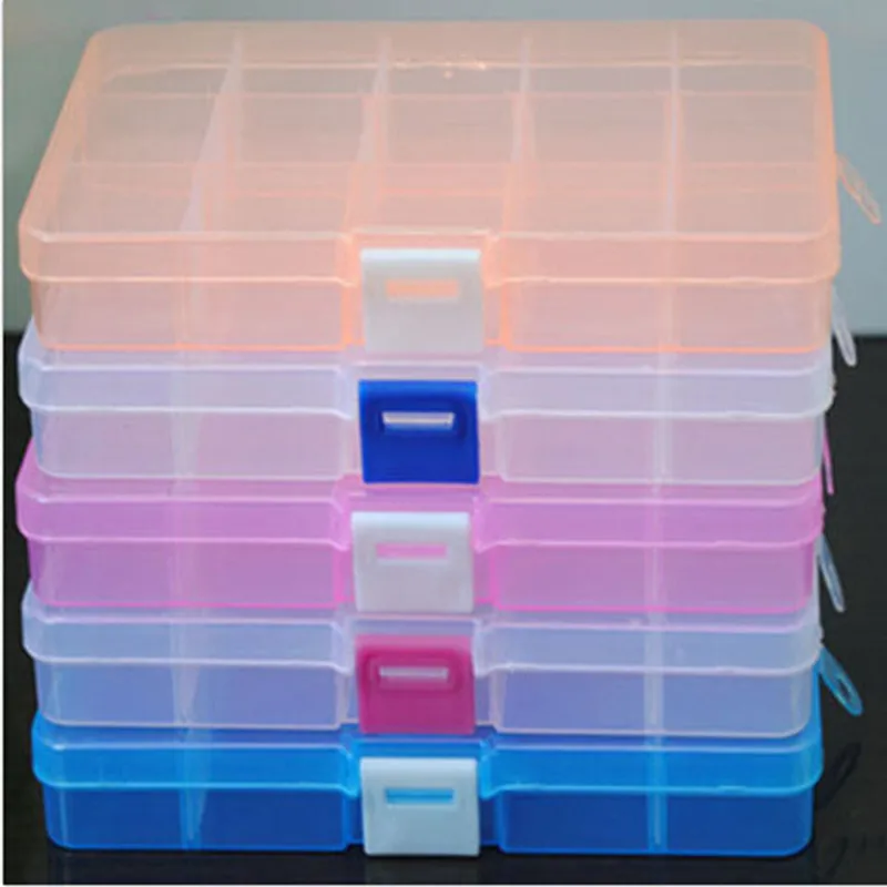 

Life Essential 15 Compartment Storage Box Practical Adjustable Plastic Case for Bead Rings Jewelry Display Organizer