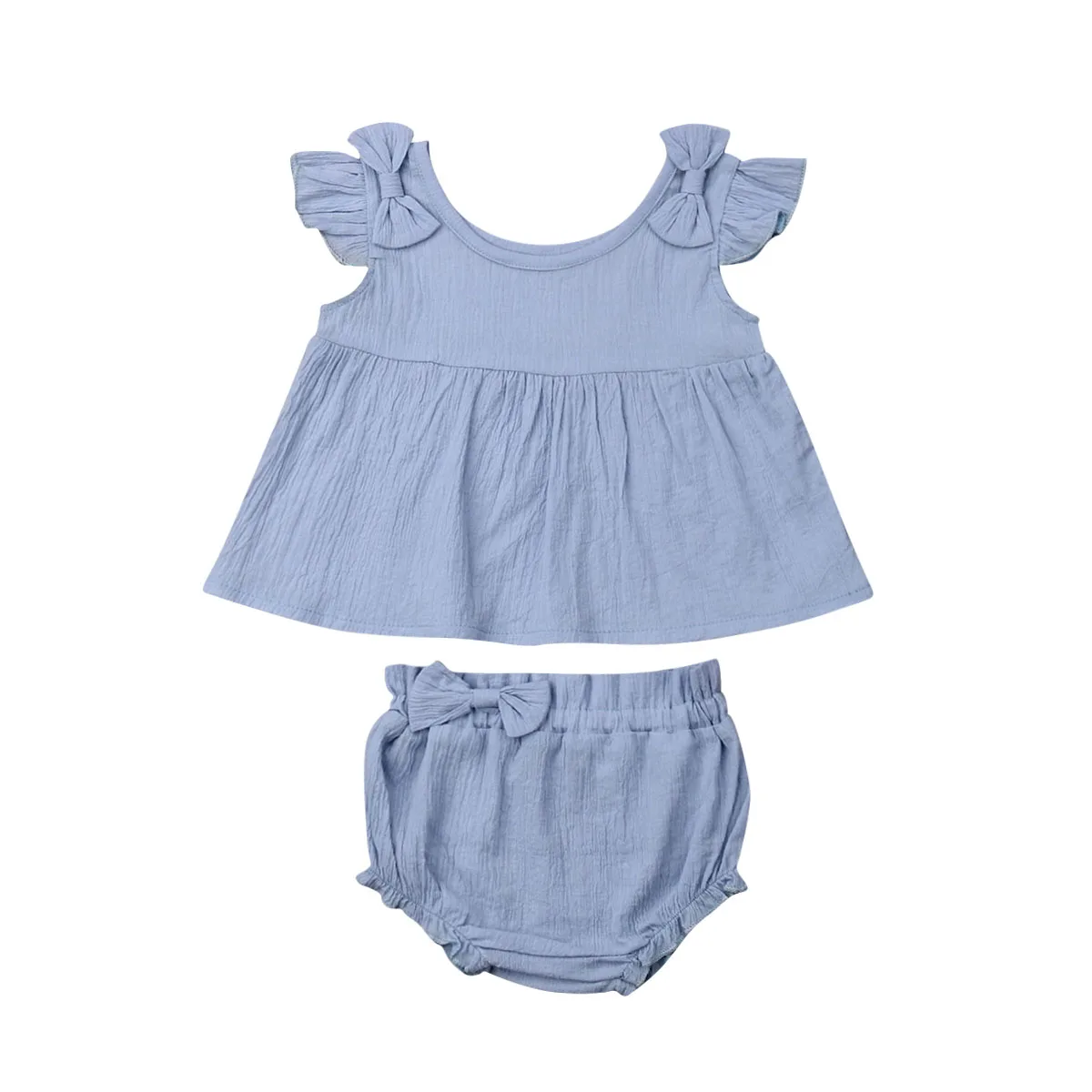 Pudcoco Summer Infant Toddler Newborn Kid Baby Girl Clothes Set Linen Outfit Sleeveless Bow Pure Color Top +Shorts 2019 | Мать и ребенок