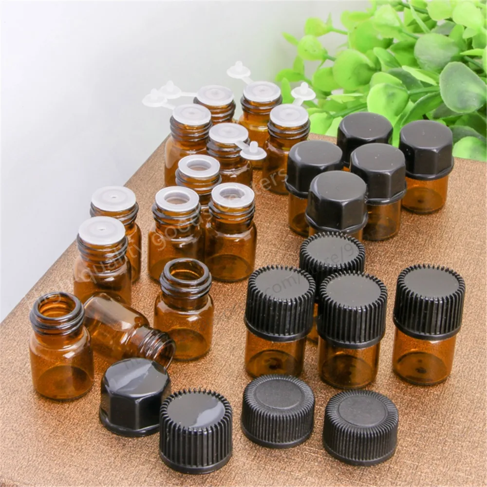 

50pcs 2ML Mini Amber Glass Essential Oil Bottle With A No Hole Plug & Round Cap Brwon Glass Vials