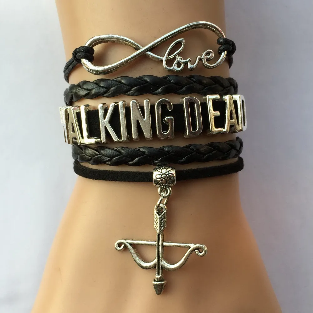

Drop Shipping Infinity Love The Walking Dead Bracelet Cross Bow and Arrow Charm-Hot TV Movie Show Custom