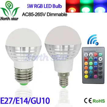 

LED RGB Bulb Lamp E27 E14 AC85-265V 5W LED Changeable Spot Blubs Light Magic Holiday RGB lighting+IR Remote Control 16 Colors