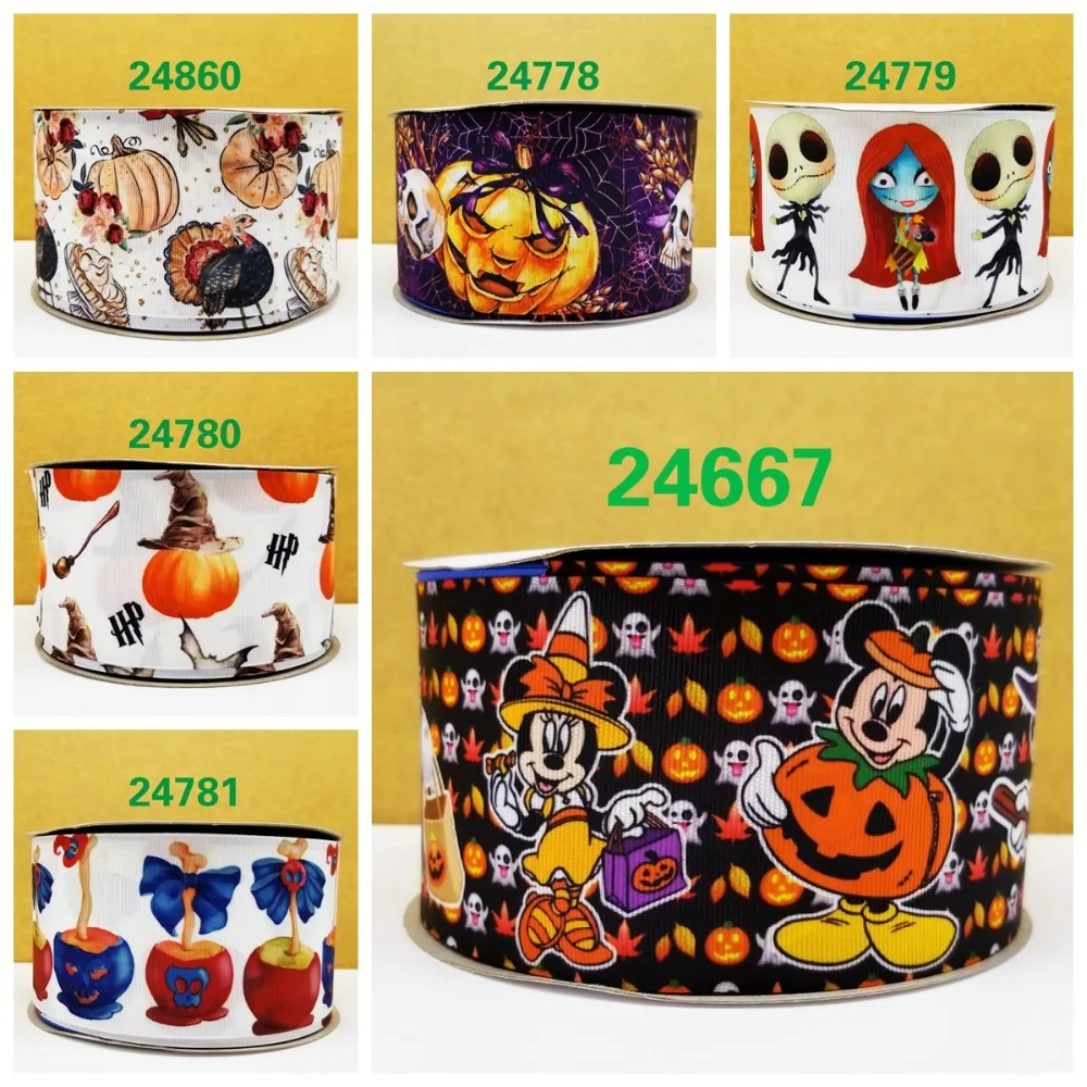 

Free shipping 50 yard per size halloween ribbon printed grosgrain ribbon 24860