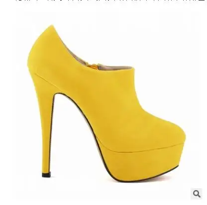 Loslandifen/женские вечерние ботинки из флока на высоком каблуке; модные замшевые ботильоны на платформе; сезон весна-осень; большие размеры 35-42 - Цвет: yellow flock