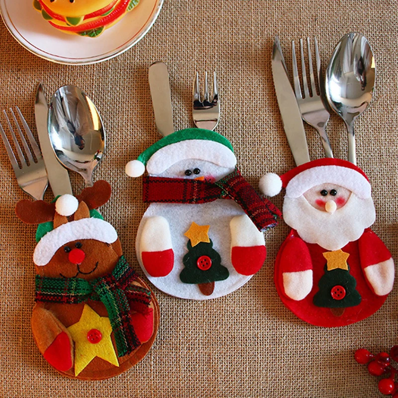 Рождественские Сумки с карманами посуда вилка для столовых приборов держатель мешок Санта Клаус Новогоднее кухонное украшение для дома Вечерние