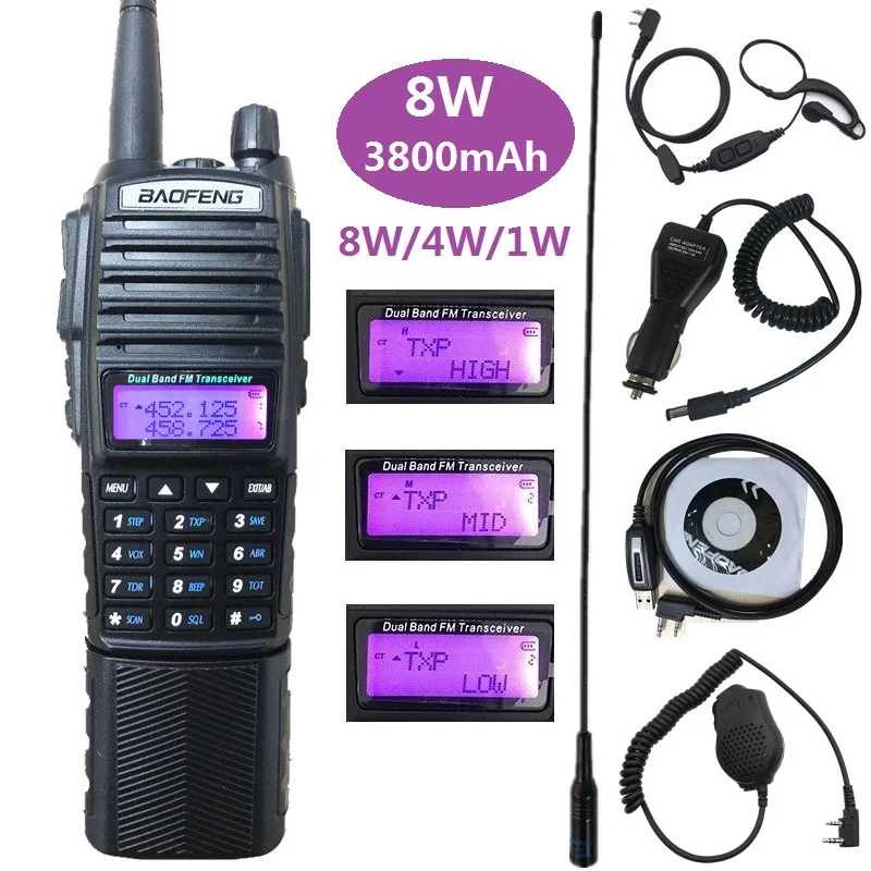 8 Вт Baofeng UV-82 рация длинный диапазон UHF VHF морской CB любительский радио сканер трансивер PMR 446 UV 82 большой Battey 3800 мАч