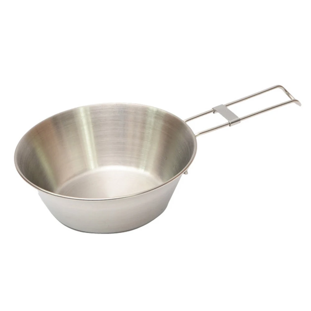

Camping Bowl Ultralight Hiking With Folding Handle Picnic Stainless Steel Portable Outdoor Space Saving Tableware Cookware