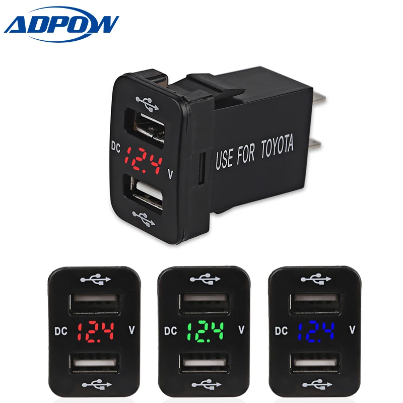 

12V-24V Car Charger Voltmeter Cigarette Socket 5v 2.1A USB Charger Port Phone Led Voltmeter Adapter For Toyota