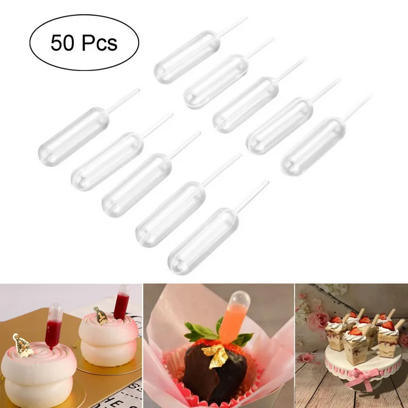

50pcs Disposable Transfer Pipettes Droppers For Cupcakes Ice Cream Sauce Ketchup Jam Pastries Macaron Stuffed Dispenser 4ml