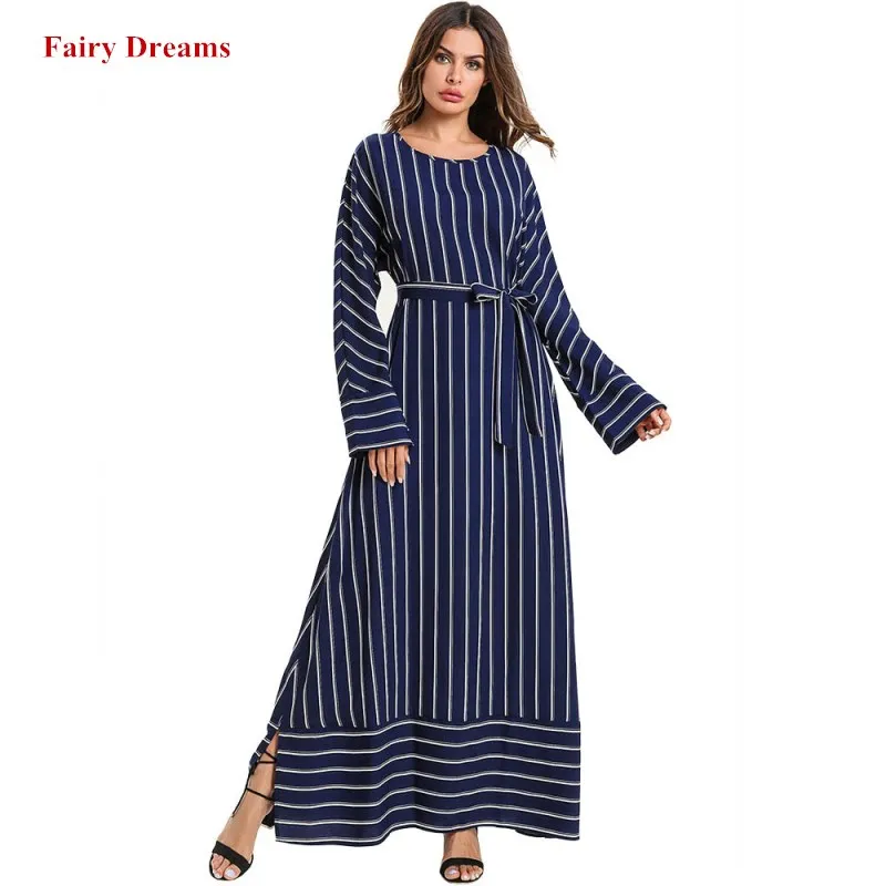 

Muslim Abaya Turkish Striped Abayas For Women Long Bandage Dress Dubai Bangladesh Kaftan Caftan Islamic Clothing Plus Size Robe