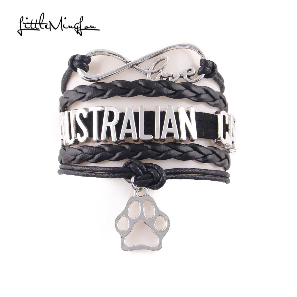 

Little MingLou Infinity love Australian cattle dog Bracelet pet paw Charm leather wrap men bracelets & bangles for Women jewelry