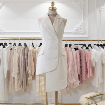 

TOP QUALITY Paris Fashion 2020 Baroque Designer Dress Women's Sleeveless Notched Collar Asymmetrical Dress